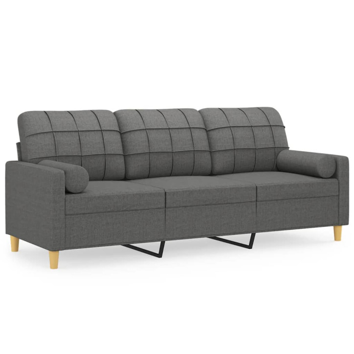 Trivietė sofa su pagalvėlėmis, tamsiai pilka, 180cm, audinys