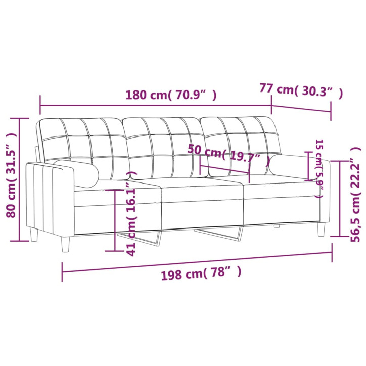 Trivietė sofa su pagalvėlėmis, tamsiai pilka, 180cm, audinys