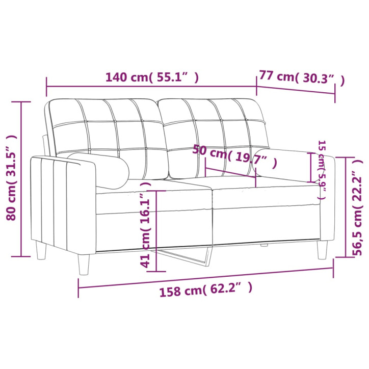 Dvivietė sofa su pagalvėlėmis, rudos spalvos, 140cm, audinys