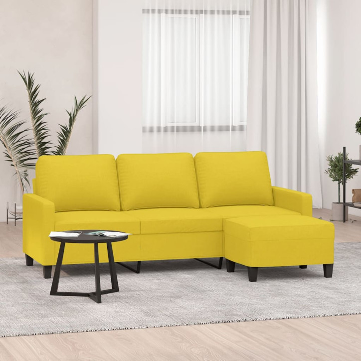 Trivietė sofa su pakoja, šviesiai geltona, 180cm, audinys