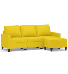 Trivietė sofa su pakoja, šviesiai geltona, 180cm, audinys