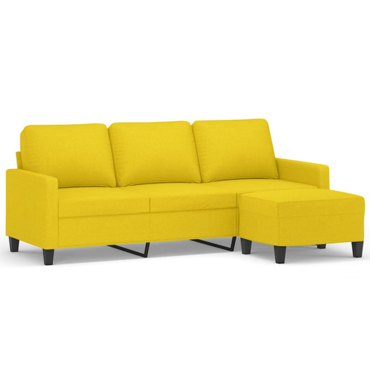 Trivietė sofa su pakoja, šviesiai geltona, 180cm, audinys