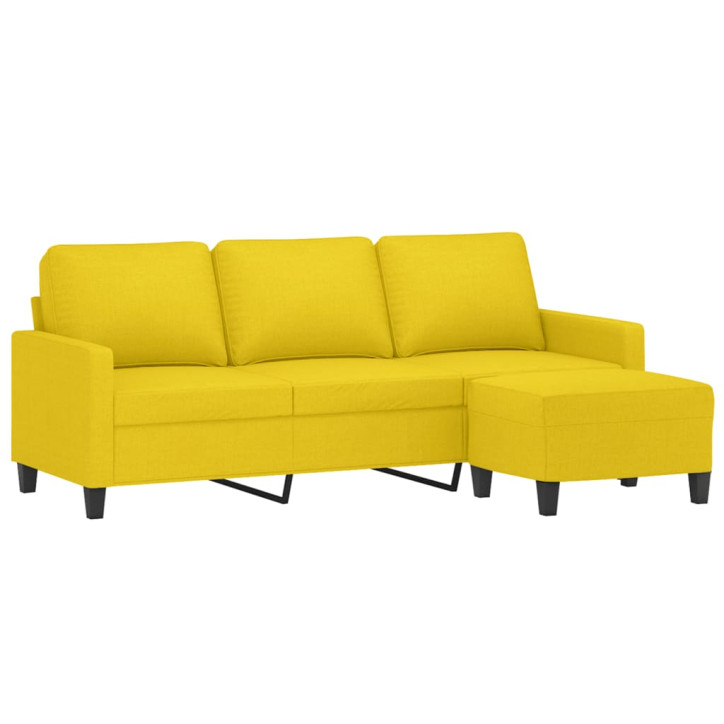 Trivietė sofa su pakoja, šviesiai geltona, 180cm, audinys