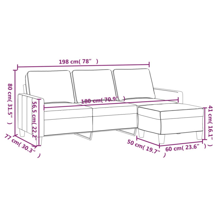 Trivietė sofa su pakoja, šviesiai geltona, 180cm, audinys