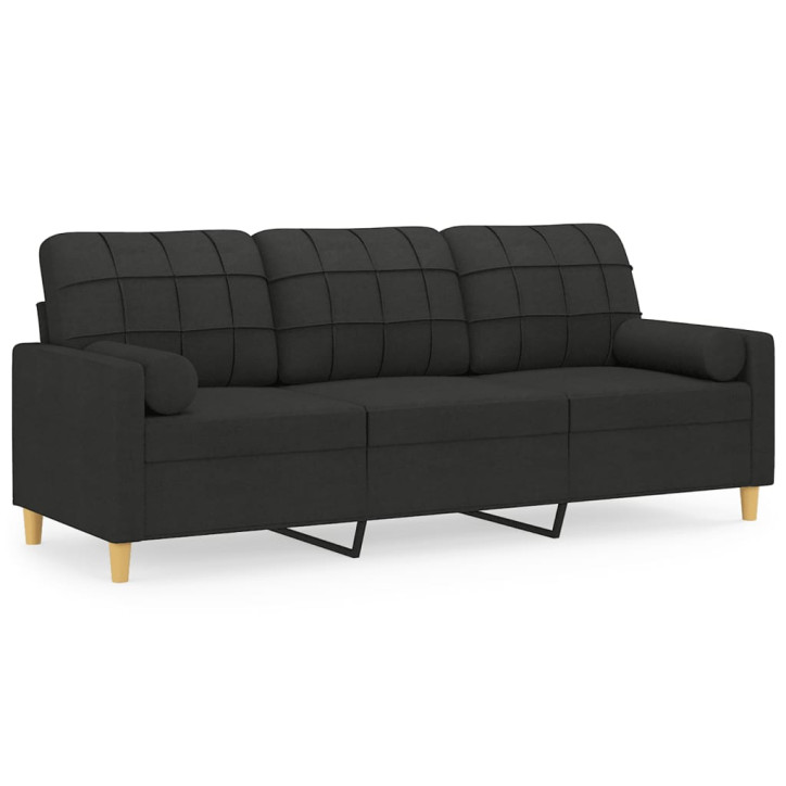 Trivietė sofa su pagalvėlėmis, juodos spalvos, 180cm, audinys