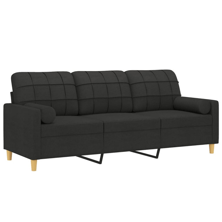 Trivietė sofa su pagalvėlėmis, juodos spalvos, 180cm, audinys