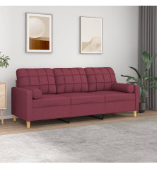 Trivietė sofa su pagalvėlėmis, raudonojo vyno, 180cm, audinys