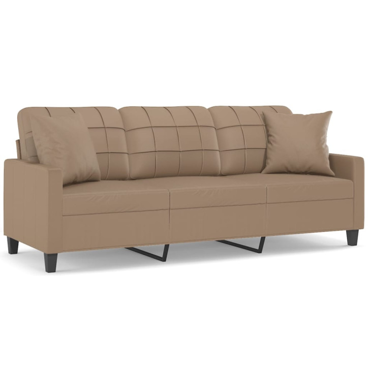 Trivietė sofa su pagalvėlėmis, kapučino, 180cm, dirbtinė oda