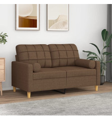 Dvivietė sofa su pagalvėlėmis, rudos spalvos, 120cm, audinys