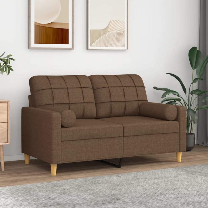 Dvivietė sofa su pagalvėlėmis, rudos spalvos, 120cm, audinys