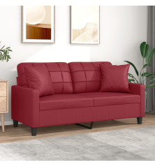 Dvivietė sofa su pagalvėlėmis, vyno, 140cm, dirbtinė oda