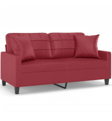 Dvivietė sofa su pagalvėlėmis, vyno, 140cm, dirbtinė oda