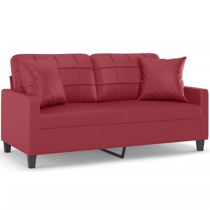 Dvivietė sofa su pagalvėlėmis, vyno, 140cm, dirbtinė oda