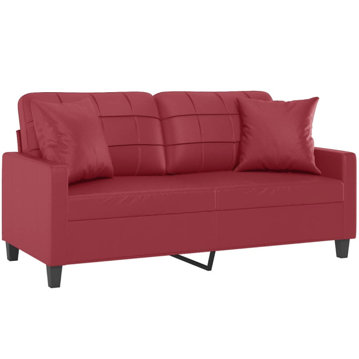 Dvivietė sofa su pagalvėlėmis, vyno, 140cm, dirbtinė oda