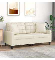 Dvivietė sofa su pagalvėlėmis, kreminė, 140cm, dirbtinė oda