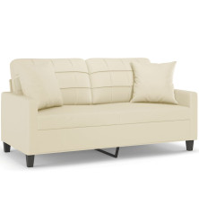 Dvivietė sofa su pagalvėlėmis, kreminė, 140cm, dirbtinė oda