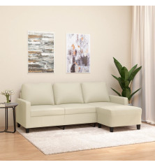 Trivietė sofa su pakoja, kreminės spalvos, 180cm, dirbtinė oda