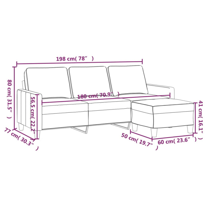 Trivietė sofa su pakoja, tamsiai pilkos spalvos, 180cm, audinys