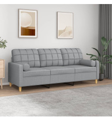 Trivietė sofa su pagalvėlėmis, šviesiai pilka, 180cm, audinys