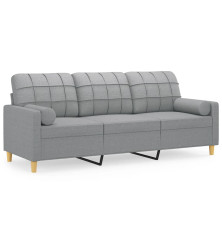 Trivietė sofa su pagalvėlėmis, šviesiai pilka, 180cm, audinys