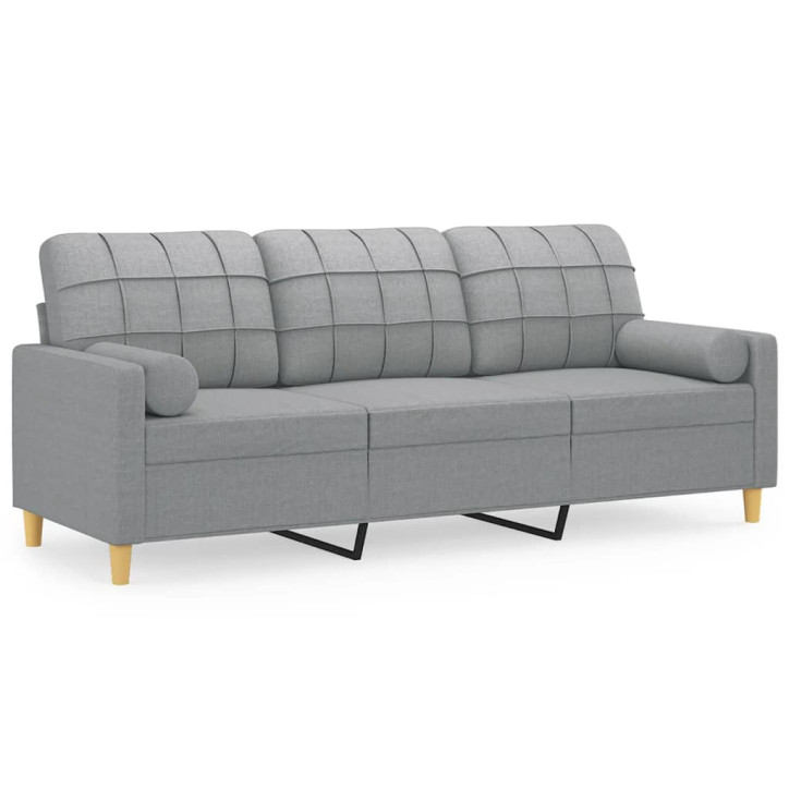 Trivietė sofa su pagalvėlėmis, šviesiai pilka, 180cm, audinys