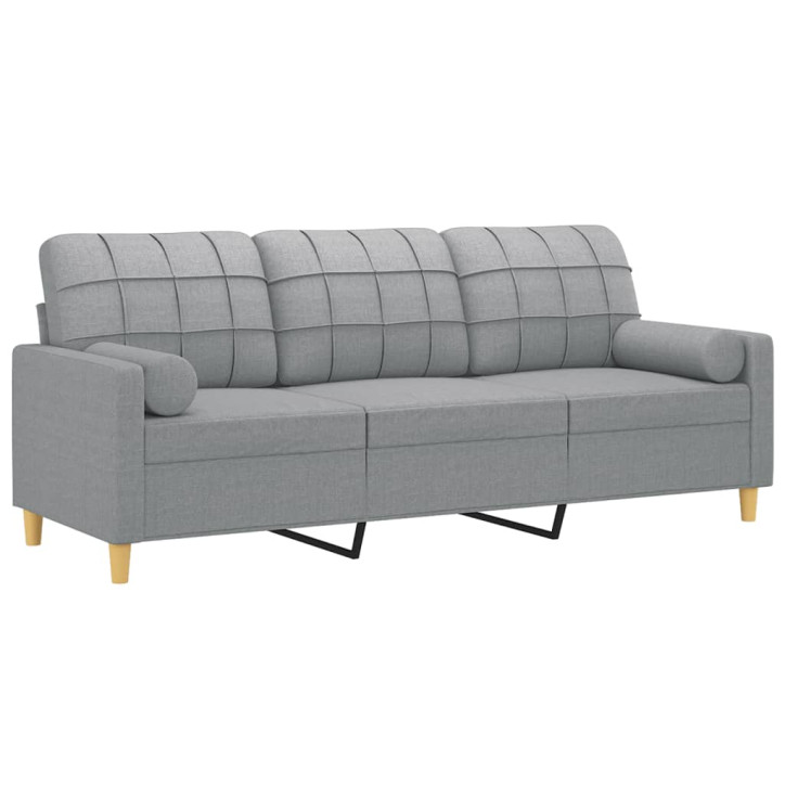 Trivietė sofa su pagalvėlėmis, šviesiai pilka, 180cm, audinys