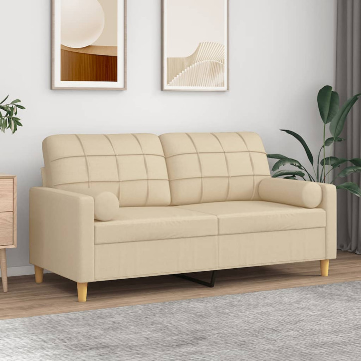 Dvivietė sofa su pagalvėlėmis, kreminės spalvos, 140cm, audinys