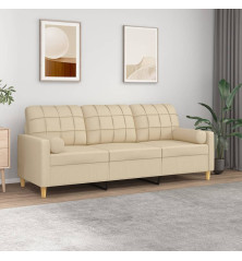 Trivietė sofa su pagalvėlėmis, kreminės spalvos, 180cm, audinys