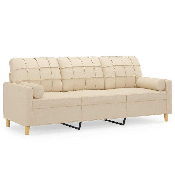 Trivietė sofa su pagalvėlėmis, kreminės spalvos, 180cm, audinys