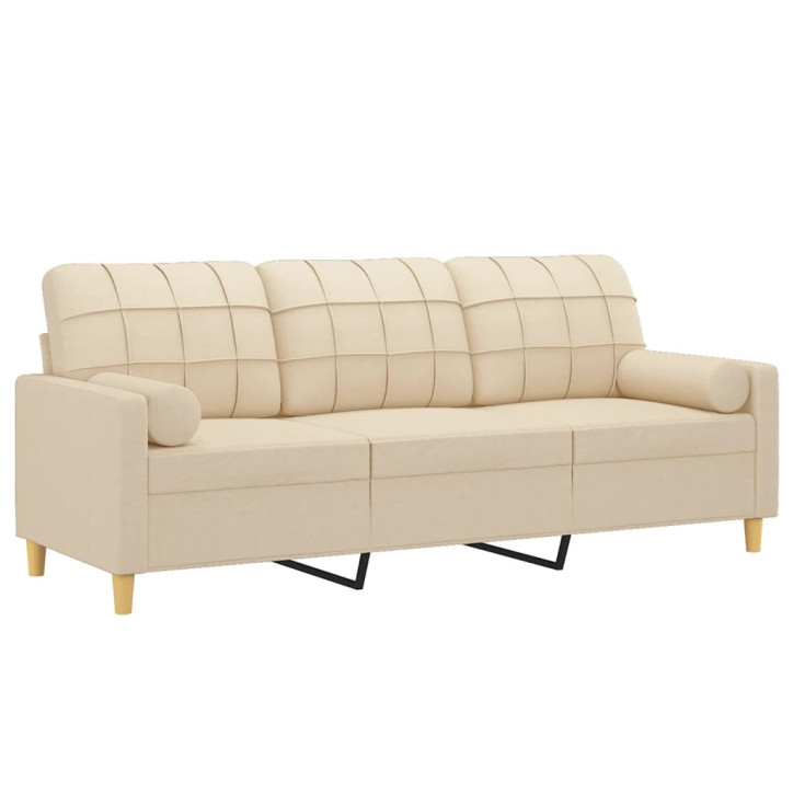 Trivietė sofa su pagalvėlėmis, kreminės spalvos, 180cm, audinys