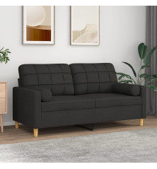 Dvivietė sofa su pagalvėlėmis, juodos spalvos, 140cm, audinys