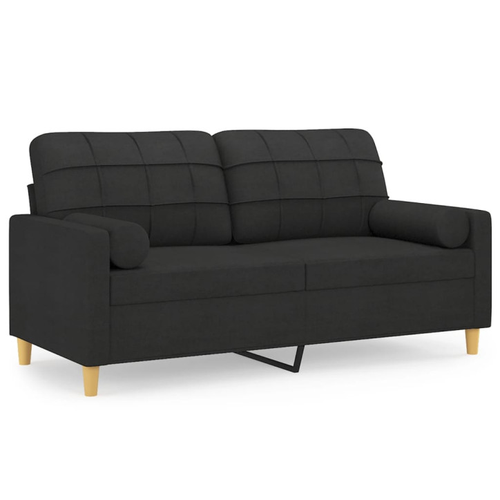 Dvivietė sofa su pagalvėlėmis, juodos spalvos, 140cm, audinys