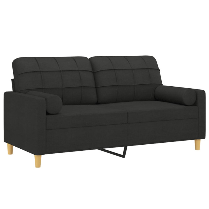 Dvivietė sofa su pagalvėlėmis, juodos spalvos, 140cm, audinys