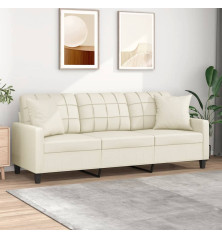 Trivietė sofa su pagalvėlėmis, kreminė, 180cm, dirbtinė oda