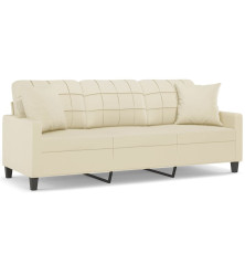 Trivietė sofa su pagalvėlėmis, kreminė, 180cm, dirbtinė oda