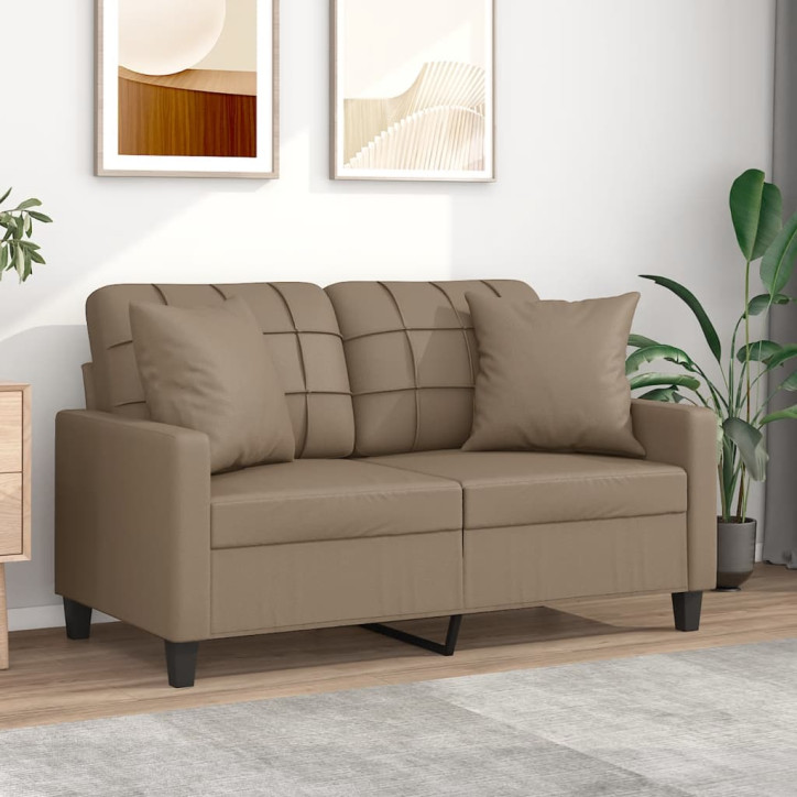 Dvivietė sofa su pagalvėlėmis, kapučino, 120cm, dirbtinė oda