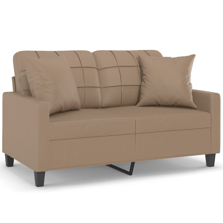 Dvivietė sofa su pagalvėlėmis, kapučino, 120cm, dirbtinė oda