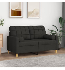 Dvivietė sofa su pagalvėlėmis, juodos spalvos, 120cm, audinys