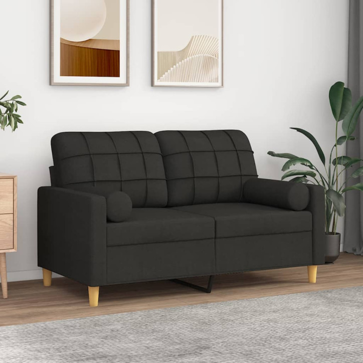 Dvivietė sofa su pagalvėlėmis, juodos spalvos, 120cm, audinys