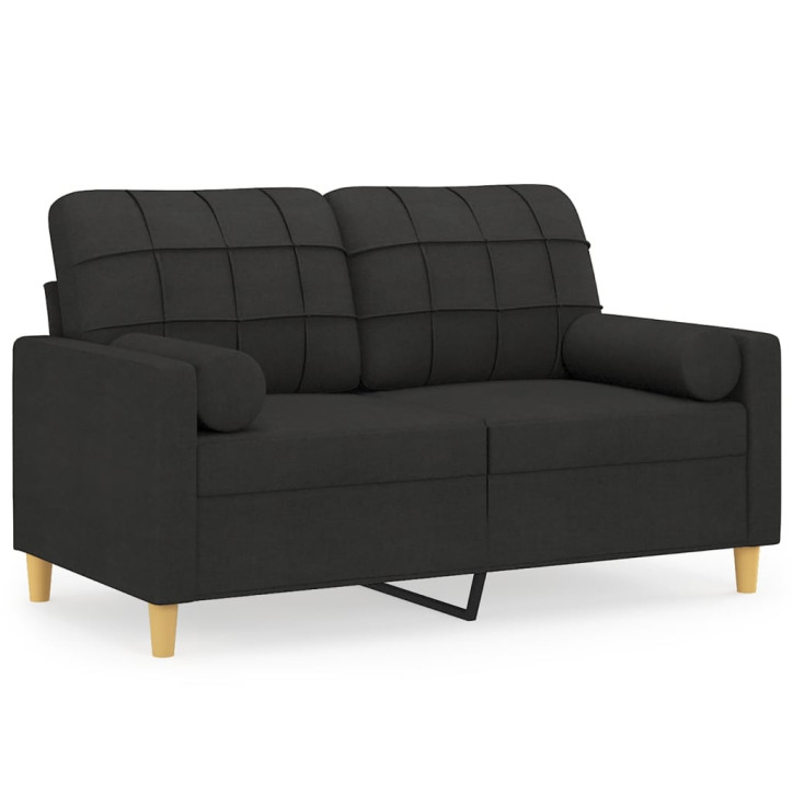 Dvivietė sofa su pagalvėlėmis, juodos spalvos, 120cm, audinys