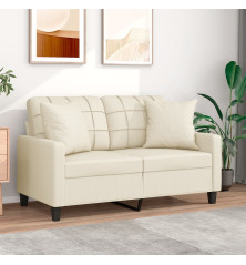 Dvivietė sofa su pagalvėlėmis, kreminė, 120cm, dirbtinė oda