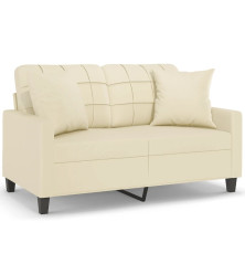 Dvivietė sofa su pagalvėlėmis, kreminė, 120cm, dirbtinė oda