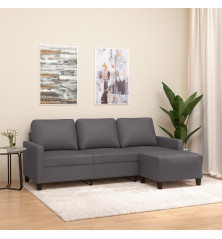 Trivietė sofa su pakoja, pilkos spalvos, 180cm, dirbtinė oda