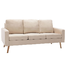 Trivietė sofa, kreminės spalvos, audinys