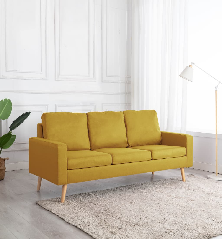 Trivietė sofa, geltonos spalvos, audinys