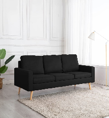 Trivietė sofa, juodos spalvos, audinys