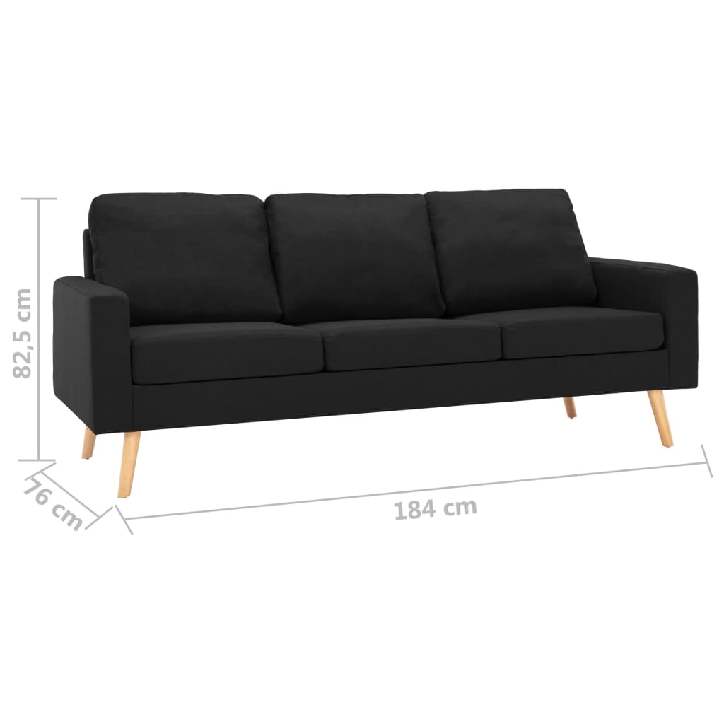 Trivietė sofa, juodos spalvos, audinys