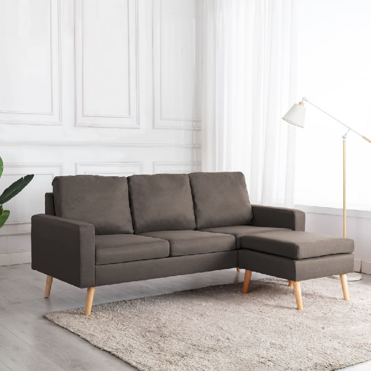 Trivietė sofa su pakoja, taupe spalvos, audinys