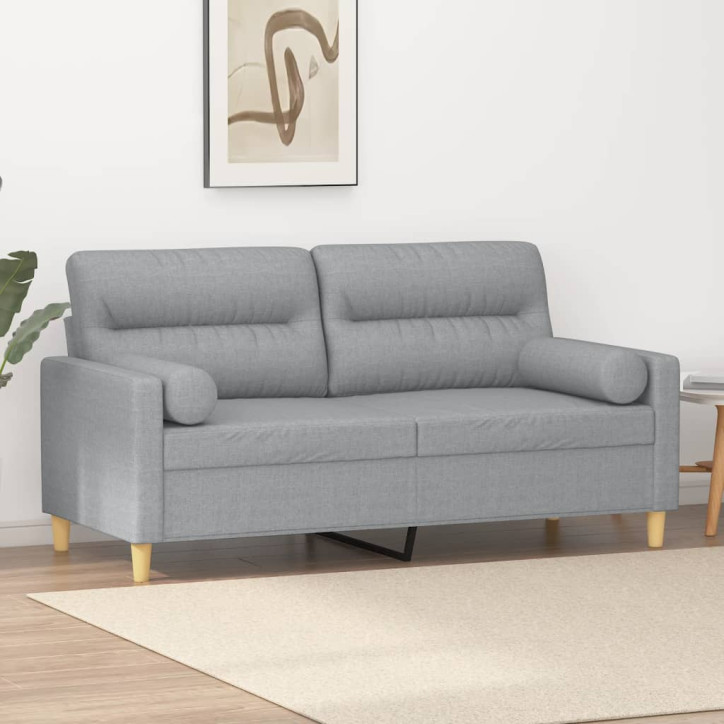 Dvivietė sofa su pagalvėlėmis, šviesiai pilka, 140cm, audinys