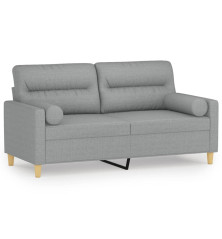 Dvivietė sofa su pagalvėlėmis, šviesiai pilka, 140cm, audinys